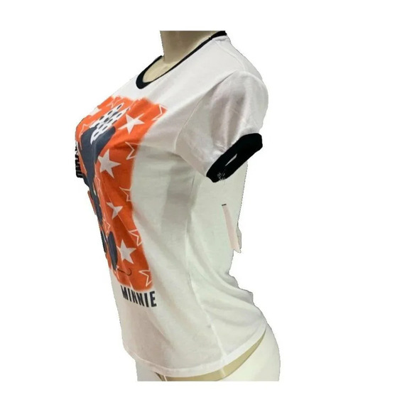 Disney S White Minnie Mouse Red Graphic Black Accent Short Sleeve Ringer Tee - Picture 5 of 6